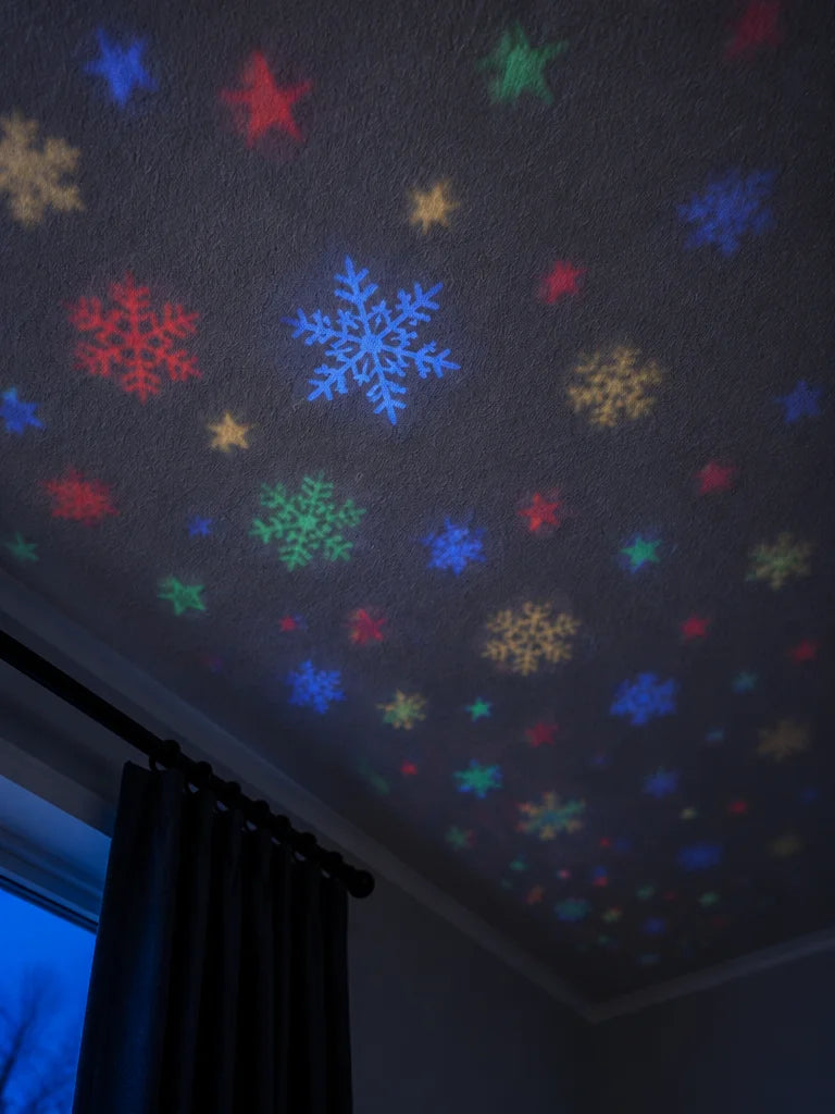 A portrait photograph of the result alone: colored Christmas stars and snowflakes spread across a te